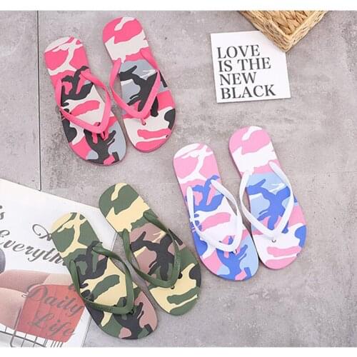 Jinsen Aite 2019 Summer Couple Women and Man Beach Slippers Camouflage Fashion Flat with Flip Flops Slip On Slides Shoes JS812