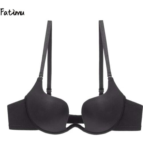 Fatimu Sexy Deep U Lingerie Backless Bra Ultra-low-cut Underwear Brassiere Push Up Bras For Women Seamless One Piece Gather Bras