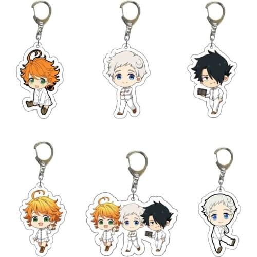 1 Pcs Fashion Anime The Promised Neverland Keychains Emma Norman Ray Figures Acrylic Pendant Keyrings Gift for Fans Toys