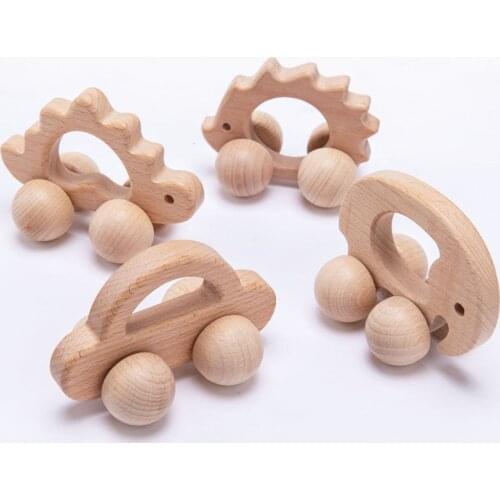 1pc Beech Wood Car Toys Blocks Cartoon Hedgehog Teething Montessori Educational Wooden Toys Newborn Birthday Gift For 2-6 Years