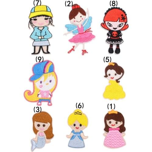 1PCS Cartoon girl Pretty aprincess pplique patches iron on for shirt clothes Childrens clothing embroidery sticker dress badge