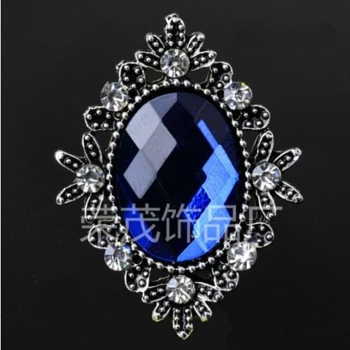 10Pcs Vintage Oval Dark Blue Rhinestone Embellishments Buttons Bowknot Flower Decoration DIY Craft Supplies
