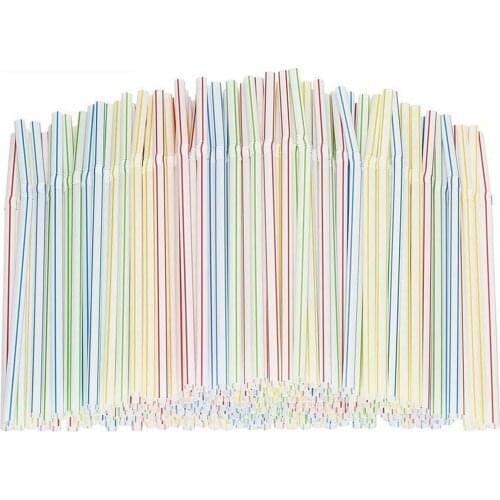 300pcs Plastic Drinking Straws 8 Inches Long Multi-Colored Striped Bedable Disposable Straws Party Multi Colored Rainbow Straw