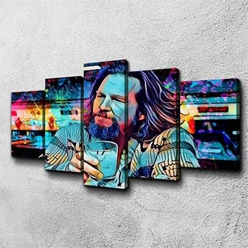 5 Piece Canvas Painting The Big Lebowski Dude Poster Prints Framed Wall Art Pictures for Living Room Home Decor
