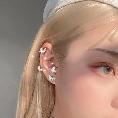 Shiny Minimalist Butterfly Stud Earrings Ear clip for Women 2020 Trendy Rhinestone Animal Earrings Party Jewelry