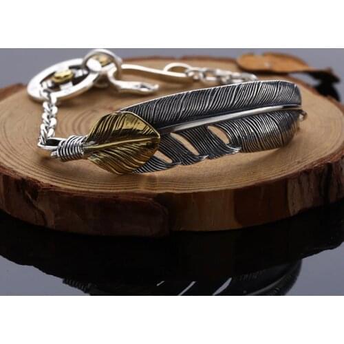 925 Sterling Silver color Takahashi Goro Gilded Eagle Feather Shain Bracelet bangle for men & women Fine Jewelry Free Shipping