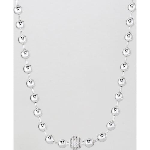 Authentic 925 Sterling Silver pan Beads & Pave Necklace For Women DIY Jewelry Bead S925 Charms 45cm long