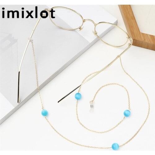 Imixlot 70cm Elegant Blue Opal Beads Glasses Chain for Women Neck Lanyard Anti-lost Eyeglasses Cord Sunglasses Strap Holder