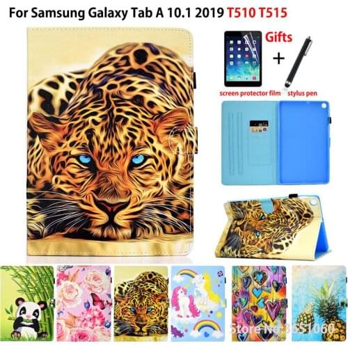 Case For Samsung Galaxy Tab A 10.1 2019 T510 T515 SM-T510 SM-T515 Cover Funda Fashion Painted PU Leather Stand Skin Shell +Gift