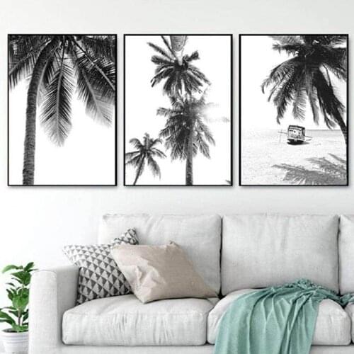Black and White Coconut Tree Landscape Poster Printing Canvas Art Restaurant Bedroom Living Room Home Decoration Painting Mural