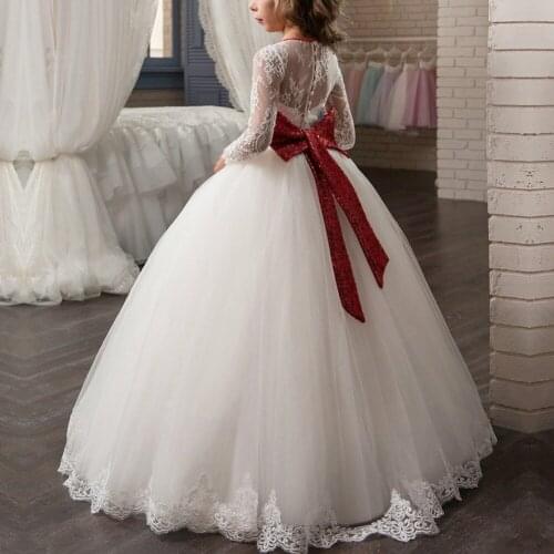 Elegant Girls Dress Baby Kid Vintage Flower Girls Party Trailing Long Dress Wedding Bridesmaid Communion Party Princess Dress