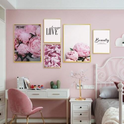 Elegant Pink Peony Poster and Print Love Beauty Wall Art Flower Picture Canvas Painting Nordic Mural Living Room Home Decoration