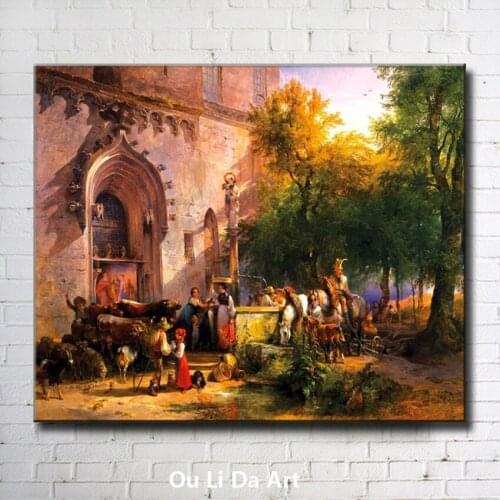Classical court figures castle farmer tree landscape oil painting canvas printing printed on canvas wall art decoration picture