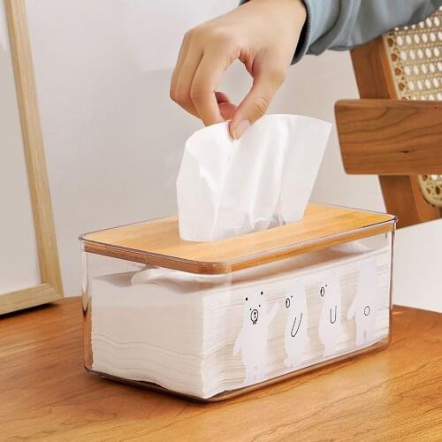 Tissue box with wooden lid paper storage box napkin holder large capacity home living room dining table car decoration storage
