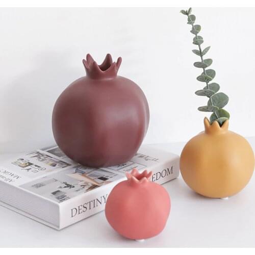 Creative Ceramic Pomegranate Vases Handmade Decorative Table Flower Vase Filler Small Cute Porcelain Fruit Pot Nordic Home Decor