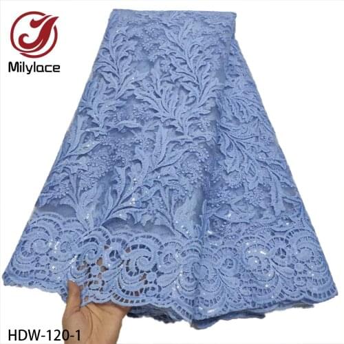 Latest African Lace Fabric High Quality French Net Embroidery Sequins Tulle Lace Fabric for Nigerian Party Dress HDW-120