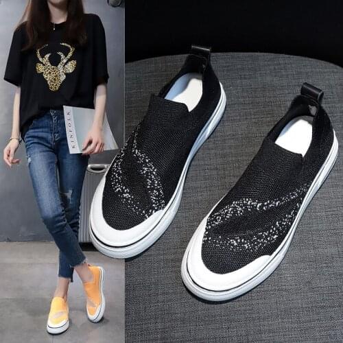 Summer breathable flying woven casual sports womens shoes shell toe flat mesh panel shoes women