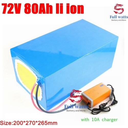 High capacity 72v 80Ah li-ion BMS lithium ion for 7000w scooter bicycle battery bike tricycle motorhome +10A charger