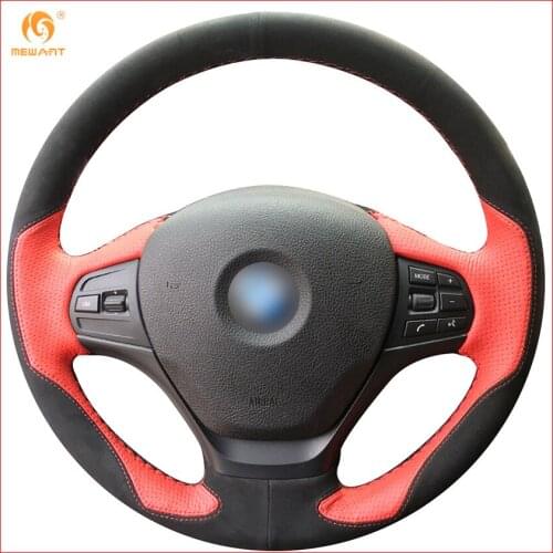 MEWANT Red Leather Black Suede Car Steering Wheel Cover for BMW F30 316i 320i 328i Interior Accessories Parts