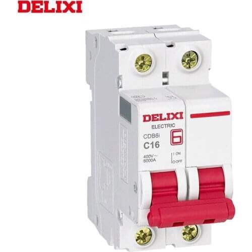 DELIXI Miniature circuit breaker MCB CDB6i 6KA 2P type C 230V/400V 1A 2A 3A 4A 6A 10A 16A 20A 25A 32A 40A 50A 63A