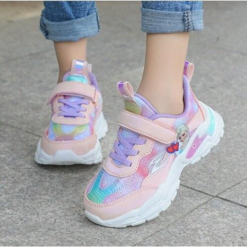 Disney 2021 new girls ice and snow princess childrens shoe cartoon casual non-slip sneakers