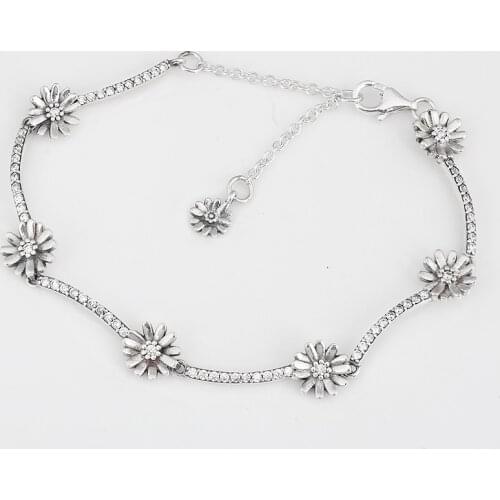 Original Sparkling Daisy Flower With Crystal Bracelet Fit 925 Sterling Silver Bead Charm Bangle Diy Pandora Jewelry