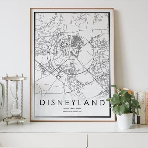 DISNEYLAND paris France city map print, Personalized black and white digital map download, custom city poster, modern city map