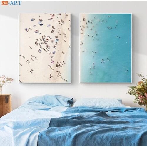 Aerial View Posters and Prints Sandy Beach Wall Art Seascape Canvas Painting Nordic Decoration Pictures Coastal Decor Unframed
