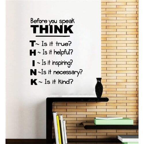 Think Before You Speak Wall Sticker Motivational Quotes Vinyl Wall Decals Inspirational Sentence Home Decor Wall Art Murals