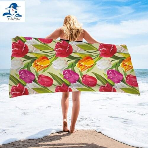PHAYON Surf Poncho Microfiber Bath Towel Color Tulip No Sand Free Large Quick Dry Beach Towels Flowers Beach Mat for Adults