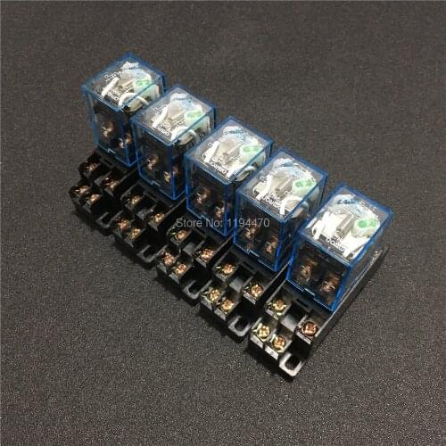 10 sets LY2NJ 12VDC 24VDC 110VAC 220VAC Coil Power Relay Mini Relay 8 Pins DPDT 10A LY2N-J HH62P JQX-13F With PTF08A Socket Base