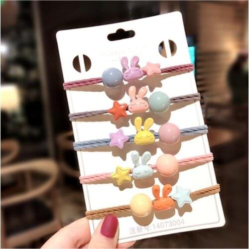 200pcs/lot DIY Simple Multi Acrylic Bunny Balls Rubber Bands Elasticity Pentagram Hair Bands Styling Tools Accessories HA1509