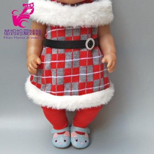 Bebe doll Christmas dress + legging pants + head band for 18 inch doll clothes children girl Christamas New year gifts