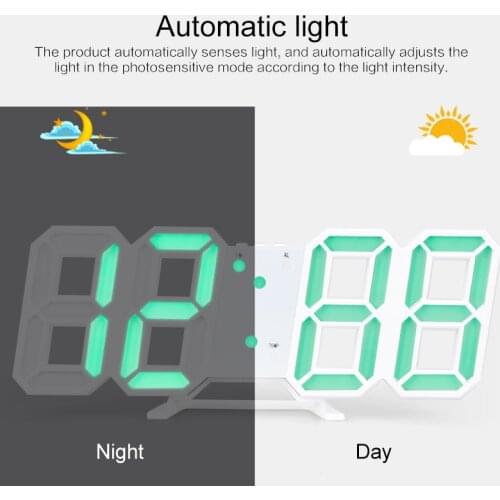 LED Clock 3D Stereo Electronic Alarm Clock Digital Electronic Desktop Clock 12/24 Hour Display Alarm Clock