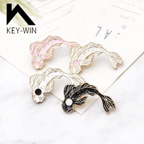 Mysterious Oriental Style Yin and Yang Unisex Cartoon Goldfish Carp Fish Enamel Brooch Pin Bag Badge Accessory Gift