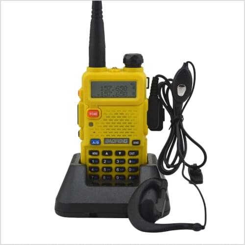 Yellow baofeng Radio dualband UV-5R walkie talkie radio dual display 136-174/400-520mHZ two way radio with free earpiece BF-UV5R