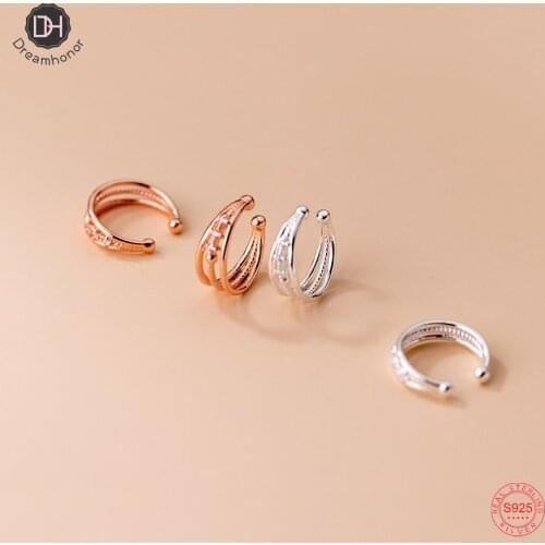 Dreamhonor Three Layer Cubic Zircon Wedding Clip Earrings For Women 925 Sterling Silver Jewelry Gifts