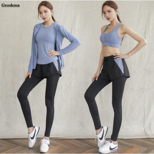 Women Yoga 5 Piece Set Quick Dry Mesh Coats+T Shirt+Bra+Shorts+Pants Fitness Gym Suits Professional Sportswear Running Clothing