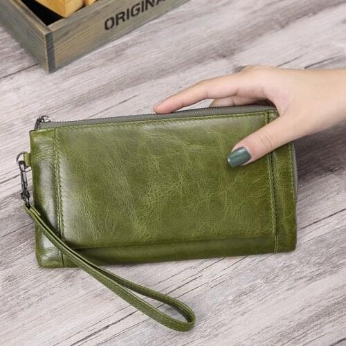 Wallet Women Genuine Leather Female Wallet RFID Large Capacity Ladies Long Clutch Wallet Credit Card Holder Phone Pocket