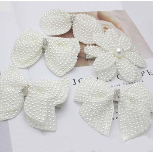 White Pearl Hair Bows Hair Clips for Girls Kids Layers Shiny Rhinestones Center Bows Hair Accessories 1 piece