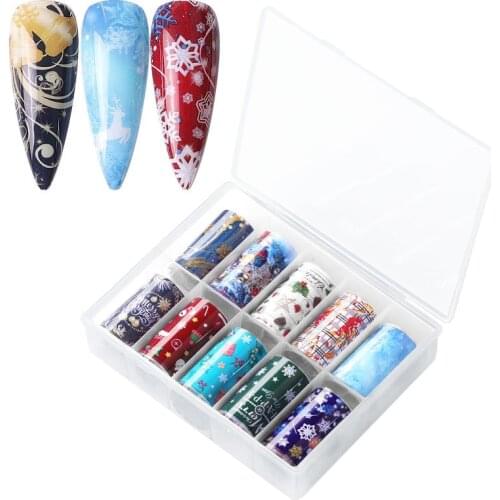10 Rolls Halloween Christmas Nail Art Sticker Snowman Spider Star Pattern Nail Stickers Water Transfer Nail Art Tips Manicure
