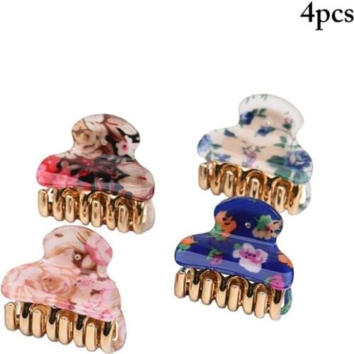 4pcs/Sets Fashion Women Hair Crab Hair Claw Clip Girls Flower Pattern Plastic Hairpin Claws Hair Clip Clamp Hair Accessories