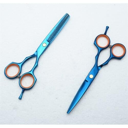 5.5 inch 16cm Customized NAME LOGO Blue Colour Hairdressing Scissors Cutting Scissors Thinning Shears professional HOME Scissors