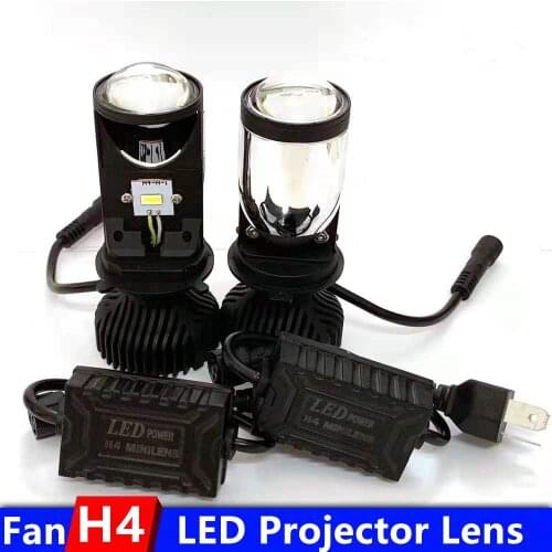 2pcs H4 Car Headlight LED Mini Projector Lens Turbo Fan 6000K High Low Beam Lamp Bulb DC 12V H4 LED Automobiles LHD RHD Lights