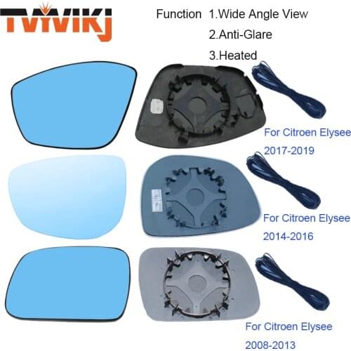 TVYVIKJ Side Rearview Mirror Blue Glass Lens For Citroen Elysee 2005-2019 Wide Angle View anti glare door mirror wing