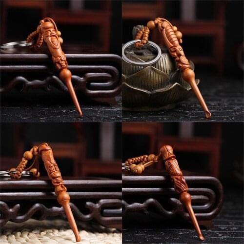 Natural Mahogany Three-dimensional Engraving Key Chain Lifelike Pendant Earpick Key Ring ewelry making For diy Car Accessories