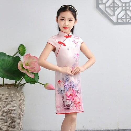 Girls cheongsam Chinese little girl cheongsam dress summer Chinese style big child cheongsam children show dress chinese dress