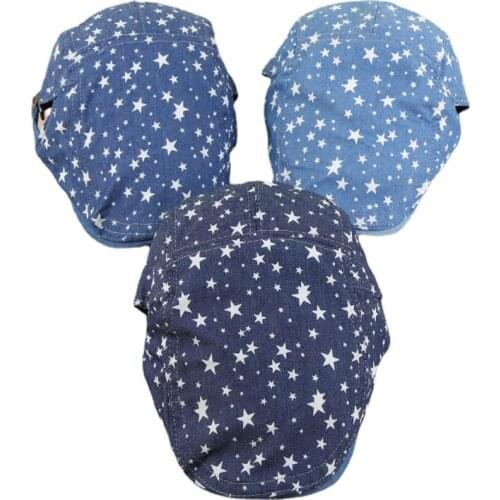 Spring and Summer Beret Fashion Men and Women Five-pointed Star Denim Caps Casual Painter Hat Retro Sun Visor Forward Hat