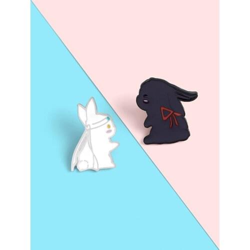 The Untamed Enamel Pin Black White Rabbit Brooch Bag Clothes Lapel Pin Badge BL TV Cartoon Animal Jewelry Gift for Best Friends