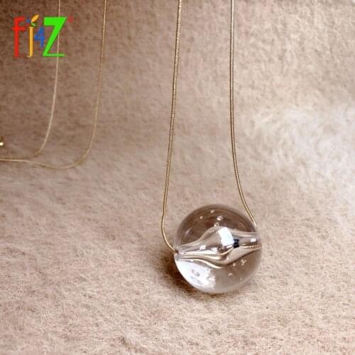 F.J4Z New Arrival Womens Pendant Necklace Clear Resin Ball Pendant Snake Chain Long Necklace Jewelry Gifts Dropship